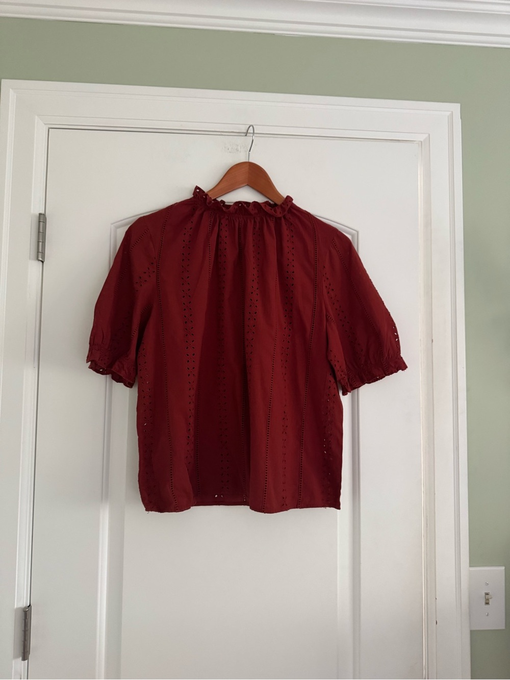 Women’s Eyelet Ruffle Neck Blouse - Brown
